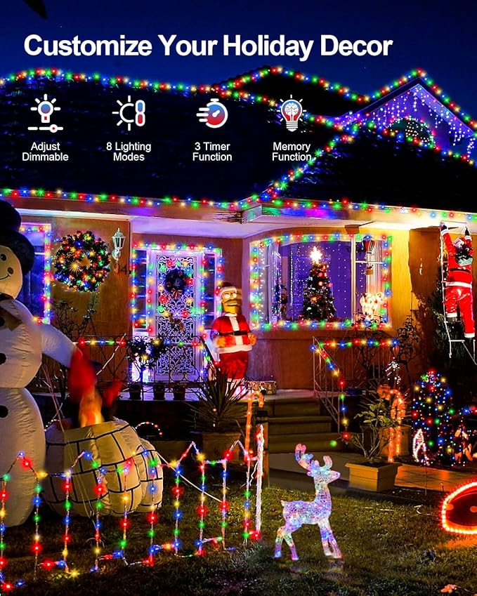 Multicolor Christmas String Lights,Total 250FT 760 LED Indoor Outdoor Clear Wire, Christmas Lights for Bedroom, Timer & Memory, Plug in Fairy Lights for Tree Outside Xmas Holiday Decorations