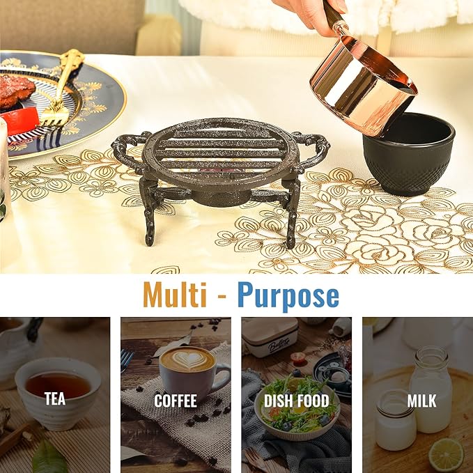 Sungmor Heavy Duty Cast Iron Teapot Dish Warmer Stable Holder for Tealight Stand | Tealight Warmer Decorative Stove for Villa Yard Balcony-Round