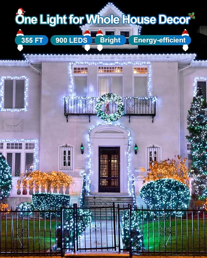 Cool White Christmas Lights Outdoor Total 710FT 1800 LED, 2 Packs 900 LED String Waterproof, Timer & Memory, 8 Modes Dimmable Plug in Fairy for Outside Tree Holiday Party Wedding Decor