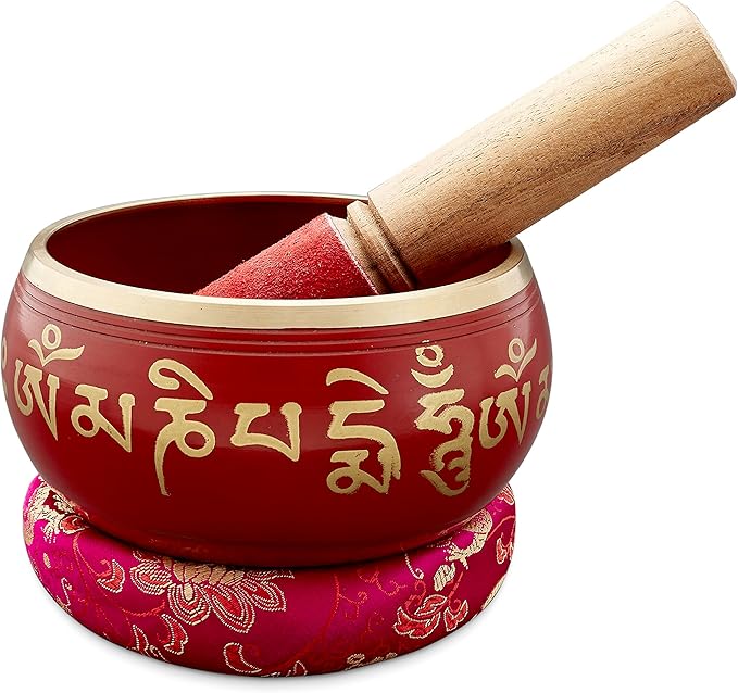 Tibetan Singing Bowl Set | Sacred Mantra Bowls | (Red 4 Inches)