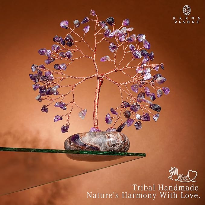 Amethyst Crystal Tree of Life Birthday Gift for Women, Mom, Handmade Healing Crystal Trees for 7 Chakra Balance, Positive Energy, Good Luck, Money, Reiki Healing, Home and Office Desk Decor