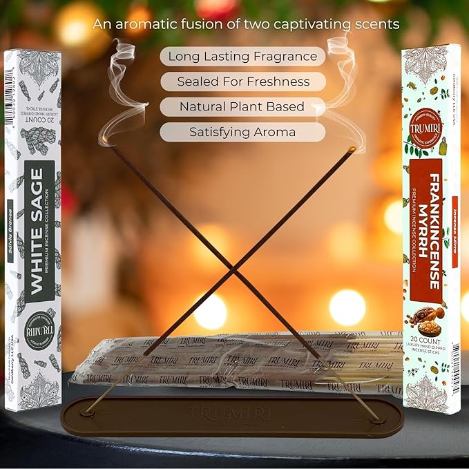 TRUMIRI Trumiri Incense Sticks - Combo Pack of 40 Insence-Sticks - 20 White Sage + 20 Frankincense Myrrh - Insenses - Insents - Incents - Inscense - Incence - Incienso - All Natural Incense Sticks