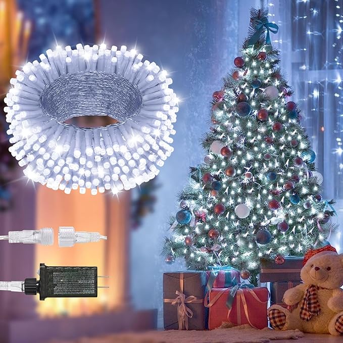 380LED 125FT Cool White Christmas Lights, Extra Long Outdoor String Lights Waterproof, Timer & Memory, 8 Modes Dimmable Plug in Fairy for Classroom Decor Outside Tree Wedding Patry