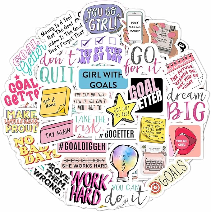 BulbaCraft Motivational Stickers for Adults - Goal Getter Party Favors & Decorations, Waterproof Vinyl Inspirational Decals for Water Bottle, Laptop, Gifts for Women & Men