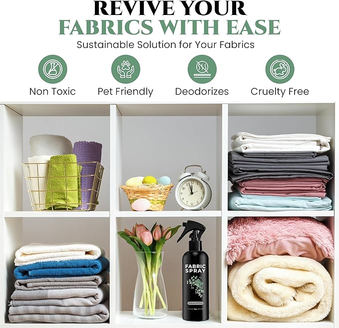 605Products Eucalyptus Fabric Spray and Linen Spray - Carpet Deodorizer - Natural Pillow Spray made with Essential Oils - Mist Fabric Refresher Spray - Long Lasting Bed Freshener Spray (10oz)