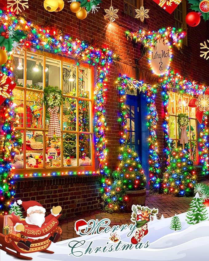 Multicolor Christmas Lights 552FT 1400LED, Extra Long Outdoor String Lights Waterproof, Timer & Memory, 8 Modes Dimmable Plug in Fairy for Outside Tree Wedding Patry