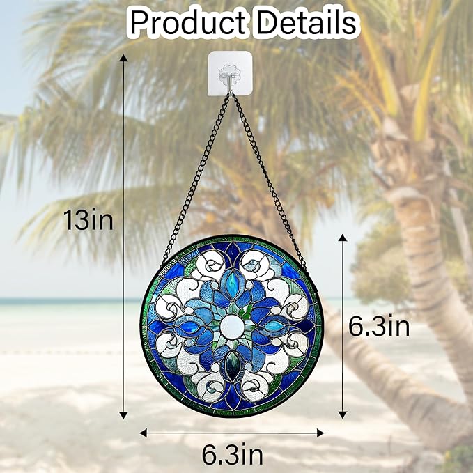 Stained Glass Window Hanging, Boho Style Sun Catchers Diamond Glass Panel Hangings Tiffany Suncatcher Decor for Birthday for Women, Men, Wife, Aunt, and Mom 6.3 in