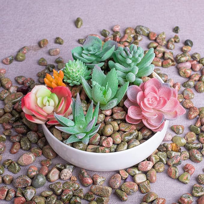 Polished Unakite Crystal Stone Set - 72 Pcs, 0.5" 10 oz Handpicked Tumbled Gemstones Rocks, Pebbles for Reiki, Chakra, Healing, Home Decor