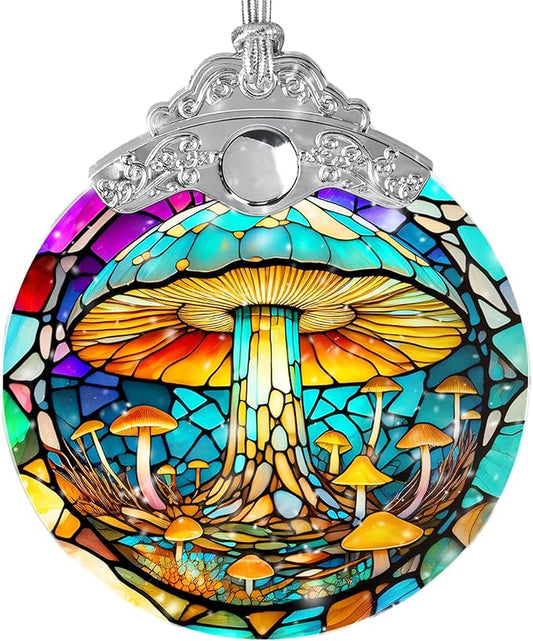 Stained Glass Suncatcher, Jocidea Mushroom Ornament, Christmas Ornaments, Holidays Ornaments, Christmas Tree Decor, Mushroom Decor for Home, Mushroom Gifts