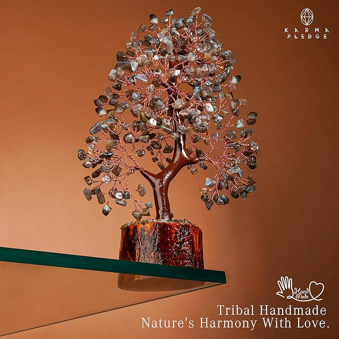 Crystal Tree of Life Labradorite Healing Crystal Trees for Home & Office Decoration, Handmade Bonsai Trees for Positive Energy, Money, Good Luck, Christmas Decor, Birthday Gifts for Women, Mom