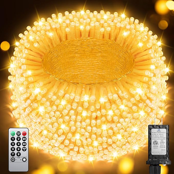 552FT 1400LED Warm White Christmas Lights Outdoor, Extra Long Outdoor String Lights Waterproof, Timer & Memory, 8 Modes Dimmable Plug in Fairy for Outside Tree Wedding Patry