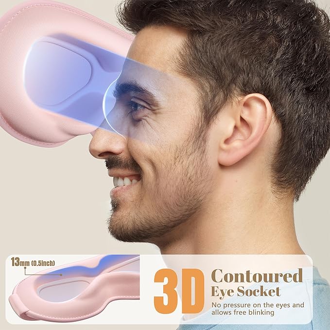 Sleep Mask for Women Men - 100% Blackout Eye Masks for Sleep, Lash Extensions 3D Contoured Sleeping Mask, Soft Adjustable Light Blocking Eye Cover Blindfold for Travel, Pink