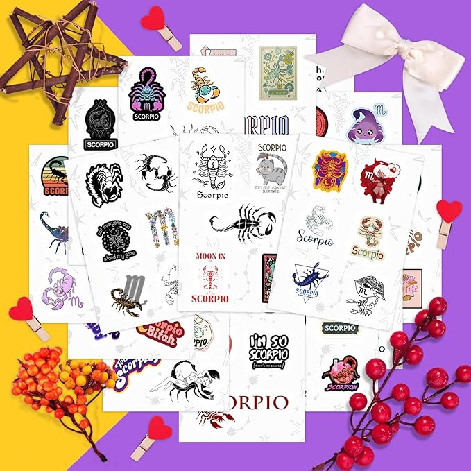 BulbaCraft 100Pcs Laptop Stickers Scorpio (Zodiac) for Water Bottle and Laptop - Scorpio Party Favors & Decorations, Waterproof Vinyl Astrology Decals, Gifts for Women & Men