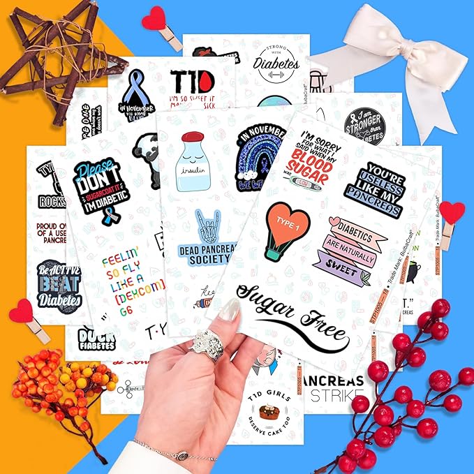 BulbaCraft 100Pcs Funny Diabetes Stickers for Water Bottle & Laptop - Gifts for Diabetics, Diabetes Awareness Month, Waterproof Vinyl Decals, Gifts for Women & Men