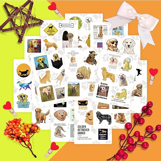 BulbaCraft 100Pcs Golden Retriever Stickers for Water Bottle and Laptop - Golden Retriever Party Favors & Decorations, Waterproof Vinyl Decals, Cute Dog and Pet Stickers, Gifts for Women & Men