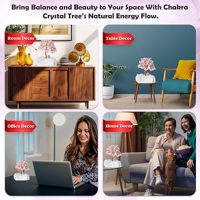 Rose Quartz Crystal Tree with White Aura Base Tree of Life Decor for Shelf, Bedroom, Birthday Gifts for Women, Sister Gift, Birthday Gifts for Mom, Cute Home Office Decor Housewarming Present