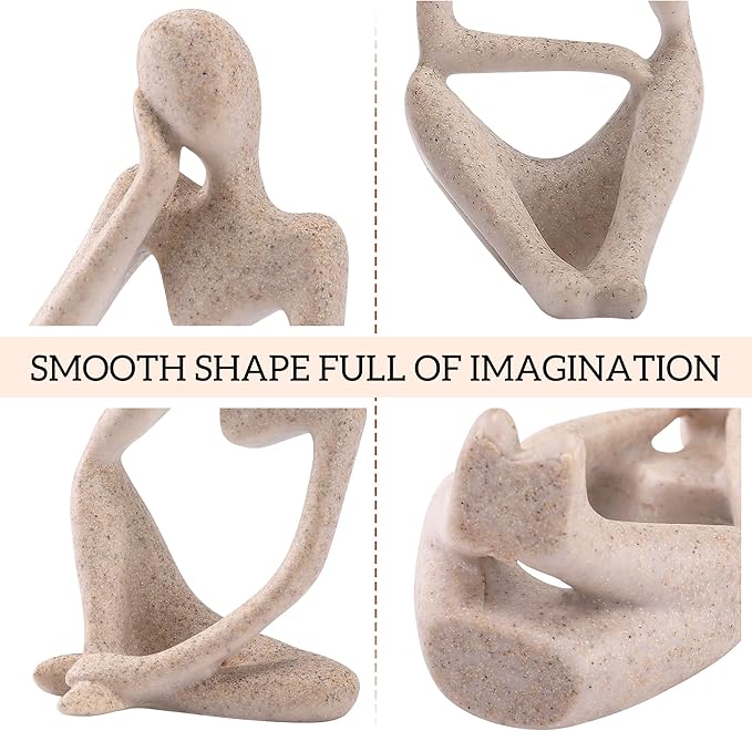 Thinker Statues and Sculptures,Sandstone Resin Thinker Statue Ornaments, Abstract Style Sculptures, Housewarming Gifts, Home Decorations, Living Room Desk Decor (Sandstone)