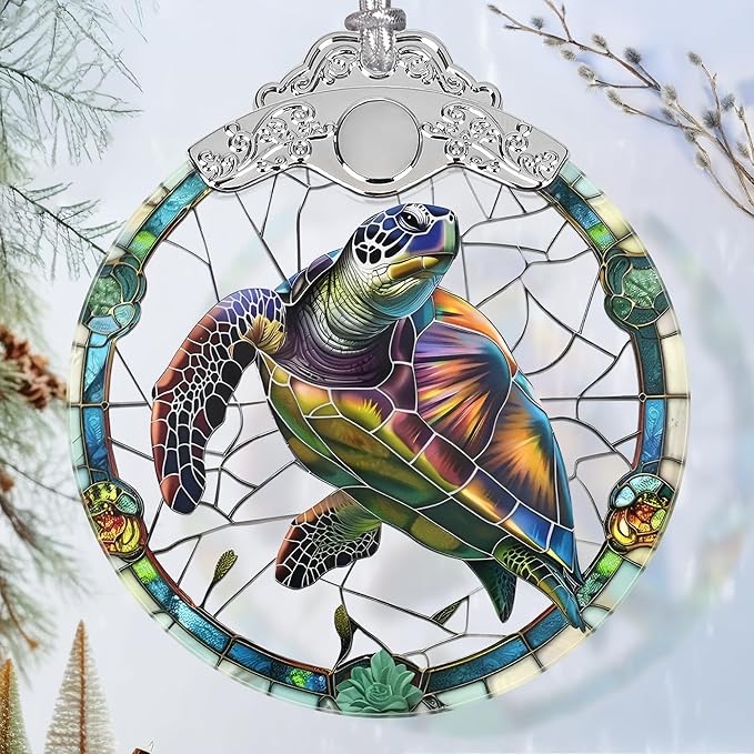 Charming Turtle Stained Glass Orament - Christmas Ornament - Christmas Decorations for Tree - Holiday Present ldeas - Gift Exchange