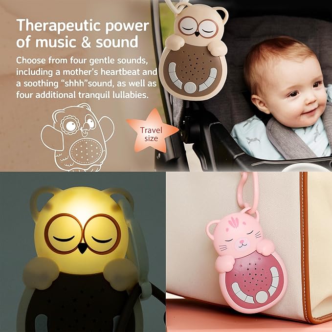 Cloud b Travel Comforting Sound Machine w/Calming Light | 4 White Noise and 4 Lullabies | Re-Activating Smart Sensor | Sweet Dreamz Owl On The Go