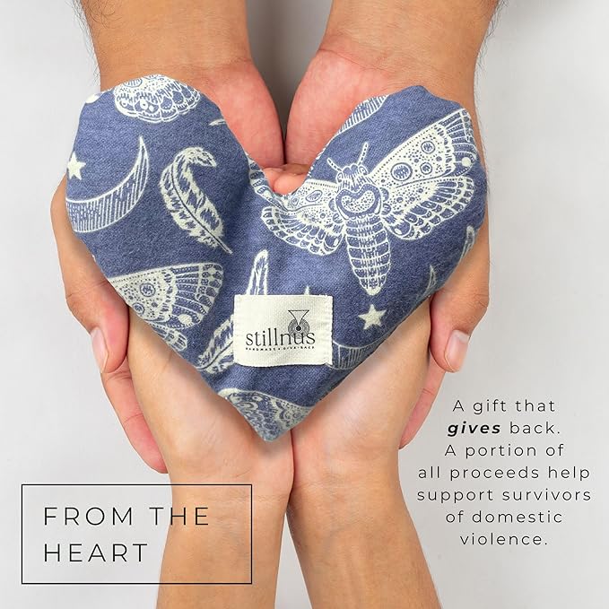 Butterfly Heart Eye Pillow for Women – Lavender + Flaxseed – Grounding Weighted Compress for Meditation, Sleep & Stress Relief – Indigo Calm Pattern – Sensory Wellness Gift