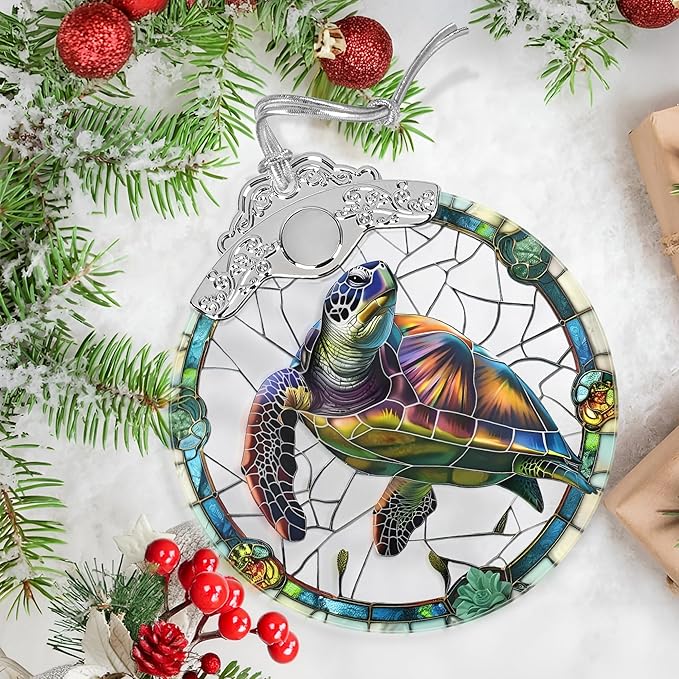 Charming Turtle Stained Glass Orament - Christmas Ornament - Christmas Decorations for Tree - Holiday Present ldeas - Gift Exchange