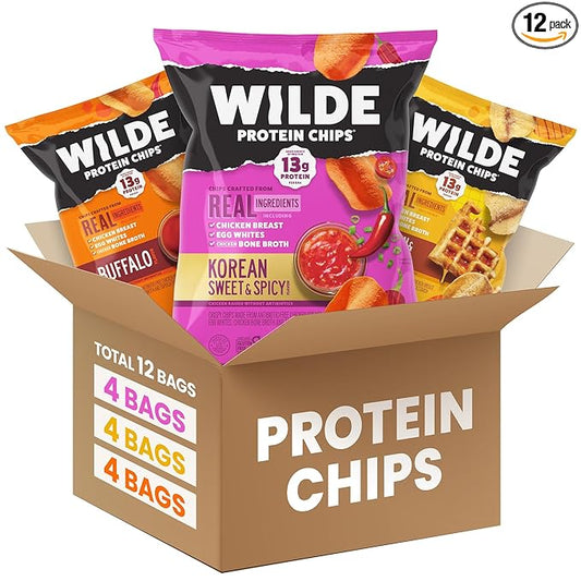 WILDE Protein Chips Variety Pack, High Protein Snacks for Adults, Keto Chips, Gluten Free, Low Carb Snack Box Made with Real Ingredients 1.34oz Bags, Pack of 12