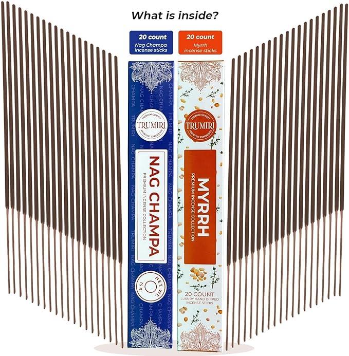 Trumiri Incense Sticks - Combo Pack of 35 Insence-Sticks - 15 Nag Champa + 20 Myrrh - Insenses - Insents - Incents - Inscense - Incence - Incienso - All Natural Incense Sticks