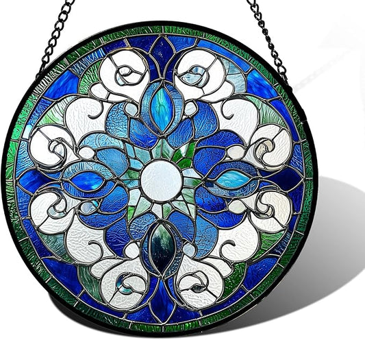 Stained Glass Window Hanging, Boho Style Sun Catchers Diamond Glass Panel Hangings Tiffany Suncatcher Decor for Birthday for Women, Men, Wife, Aunt, and Mom 9.8 in