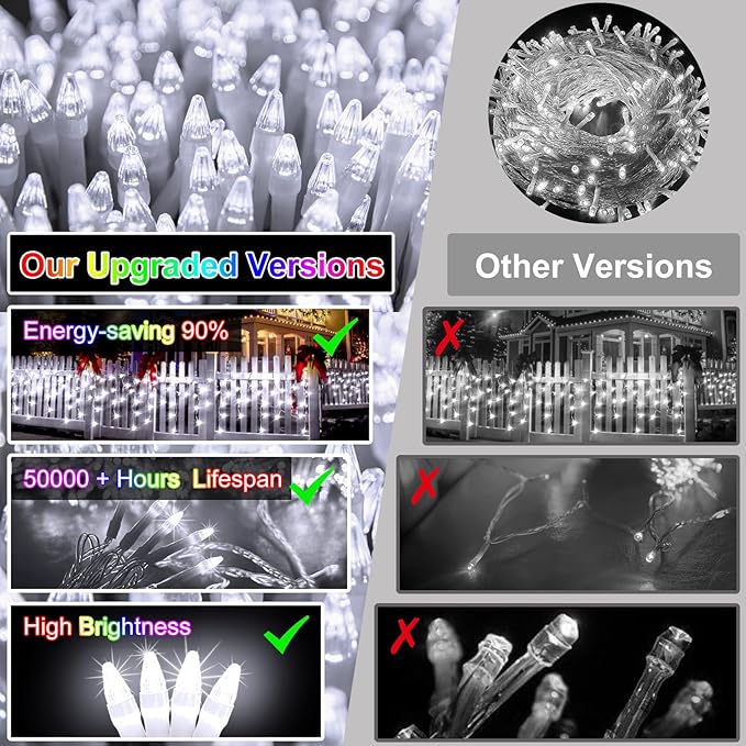 82FT 810 LED Christmas Lights 180 Ice Drops, 12 Lighting Modes and Timer Memory Dimmable, Outdoor Waterproof Hanging Ice String Light for Holiday Wedding Garden Fence House Outside Decor (Cool White)