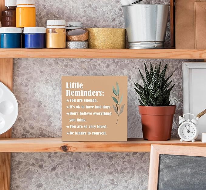 SRADMO Inspirational Little Reminders Wood Box Sign Desk Decor, Inspirational Desk Decor, College Motivational Positive Affirmation Gifts Box Sign For Office Home Dorm Tabletop Decoration(Orange)