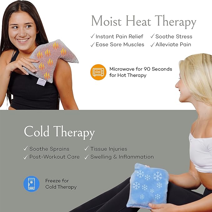 SacksyThyme Microwave Heating Pad for Cramps, Back, Neck, Shoulders, Leg Pain - Reusable Heat Pack, Hot Moist Microwavable Therapy Pack - Unscented Flaxseed Hot Compress Made in USA (Size: 12" x 7")