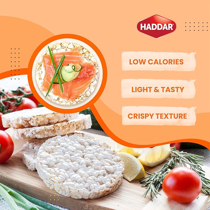 Haddar Wholegrain Thin Rice Cakes with Himalayan Sea Salt, 4.2oz (3 Pack) | Gluten Free | Made With Whole Grain Brown Rice | Vegan | Non GMO | Low Calorie | Zero Sugar | Kosher