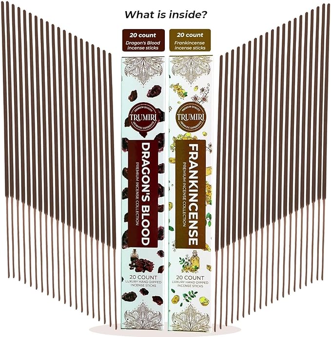 Trumiri Incense Sticks - Combo Pack of 40 Insence-Sticks - 20 Dragons Blood + 20 Frankincense - Insenses - Insents - Incents - Inscense - Incence - Incienso - All Natural Incense Sticks