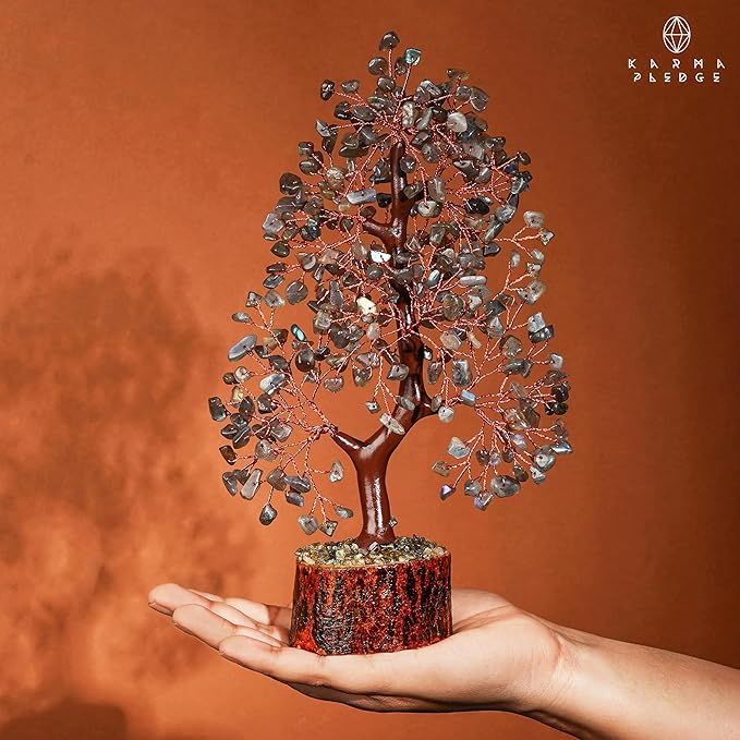 Crystal Tree of Life Labradorite Healing Crystal Trees for Home & Office Decoration, Handmade Bonsai Trees for Positive Energy, Money, Good Luck, Christmas Decor, Birthday Gifts for Women, Mom