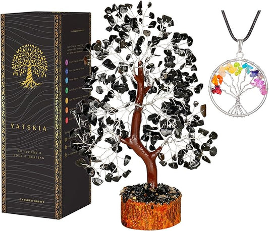 YATSKIA Black Tourmaline Gemstone Tree - Crystal Tree of Life - Crystals and Stones Home Office Decor - Good Luck Gifts for Women