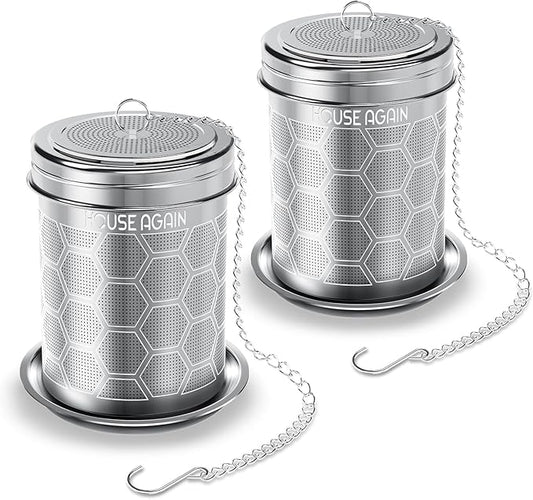 House Again 2 Pack Tea Strainers for Loose Tea, Extra Fine Mesh Tea Infuser, 304 Stainless Steel with Chain Hook, Loose Leaf Tea Steeper for Brew Tea Spices & Seasonings, Geometric Design