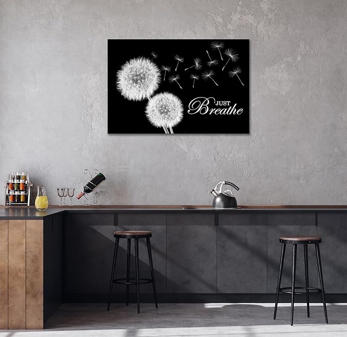 SKASNFAI Zen Wall Decor Motivation Dandelion Just Breathe Canvas Print Artwork Motivation Positive Wall Art for Inspirational Quotes Yoga Room (20L x 30W)