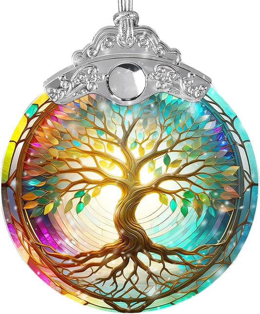 Tree of Life Suncatcher - Stained Glass Window Hanging, Christmas Ornament, Home Decor for Holidays