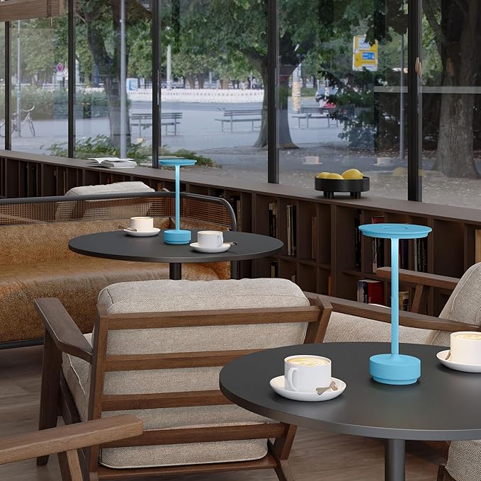 2 Pack Rechargeable Cordless Table Lamps, Portable 5000mAh Outdoor Table Light, 3 Color Stepless Dimming LED Table Lamp with Memory Function, for Home/Dinner/Patio/Restaurant.(Blue)