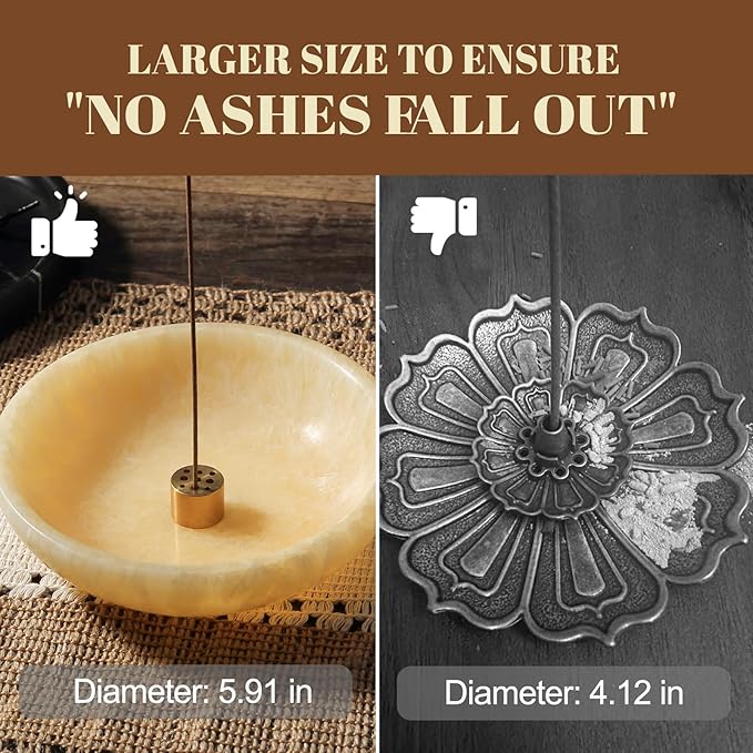 Koville Natural Onyx Incense Holder, Incense Holder for Sticks with 9 Holes, Handmade Incense Burner Ash Catcher for Meditation Yoga SPA, Balsam Fir/Palo Santo/Sage/Cone Incense Bowl(Orange)