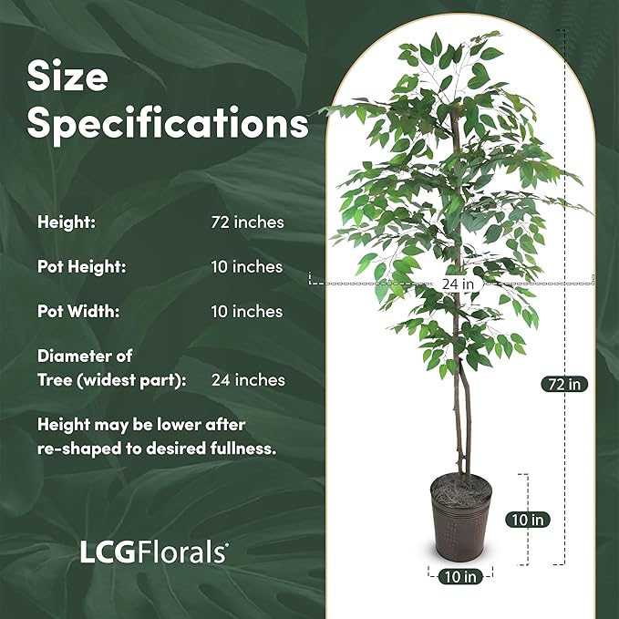 LCG Florals- 6 ft Ficus Tree in Copper Metal Pot with Real-Wood Trunk - Indoor and Outdoor Faux Plants for Patio, Living Rooms, Offices & Outdoor Spaces