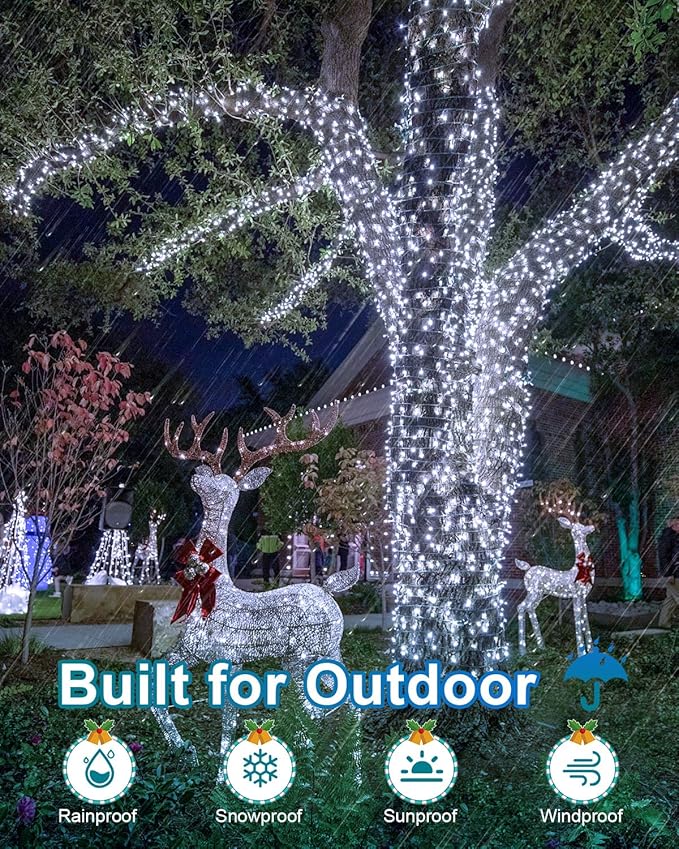 Cool White Christmas Lights Outdoor Total 710FT 1800 LED, 2 Packs 900 LED String Waterproof, Timer & Memory, 8 Modes Dimmable Plug in Fairy for Outside Tree Holiday Party Wedding Decor
