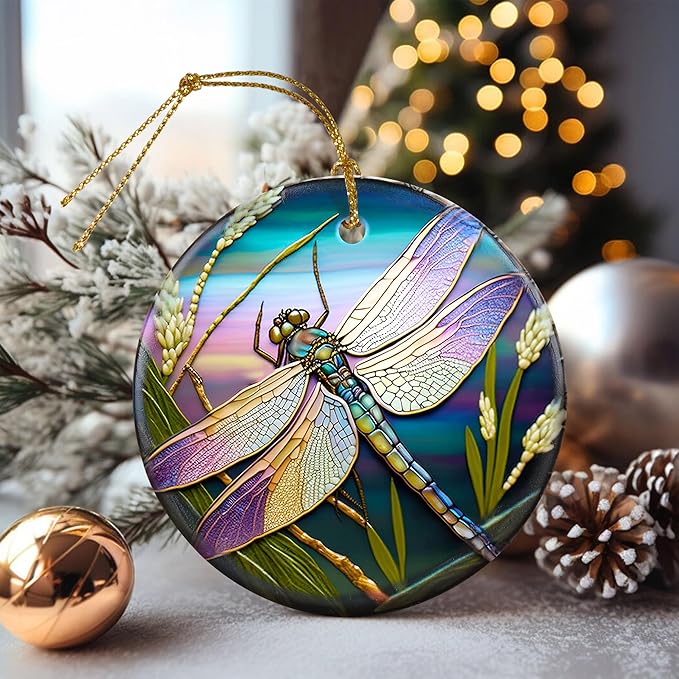 Touber Dragonfly Hanging Ornament - Christmas Tree Decor for Dragonfly Lovers - Pattern C