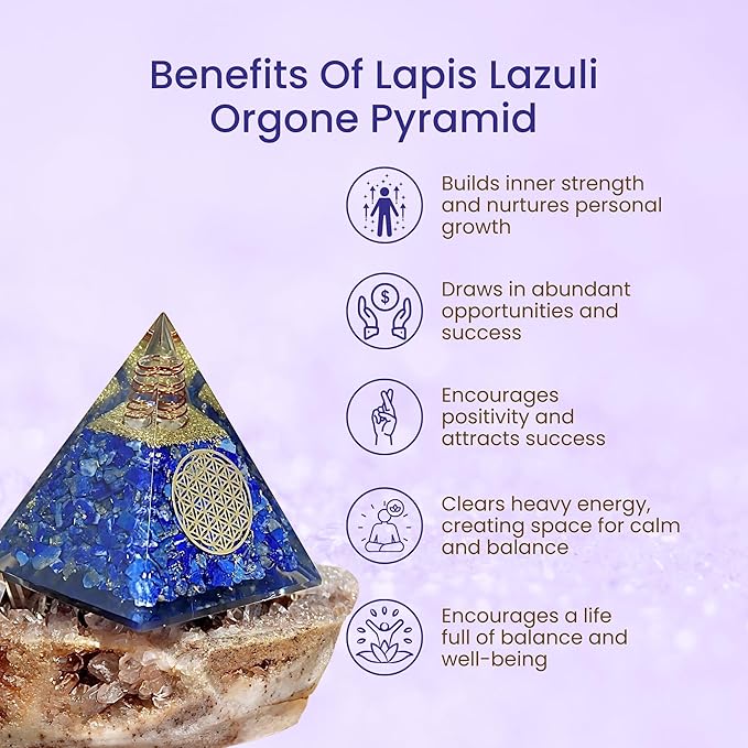 Orgone Pyramid of Success – Lapis Lazuli Orgonite for Honesty, Self-Awareness, Chakra Balancing, Meditation, Reiki Healing, EMF Protection & Positive Energy Enhancement