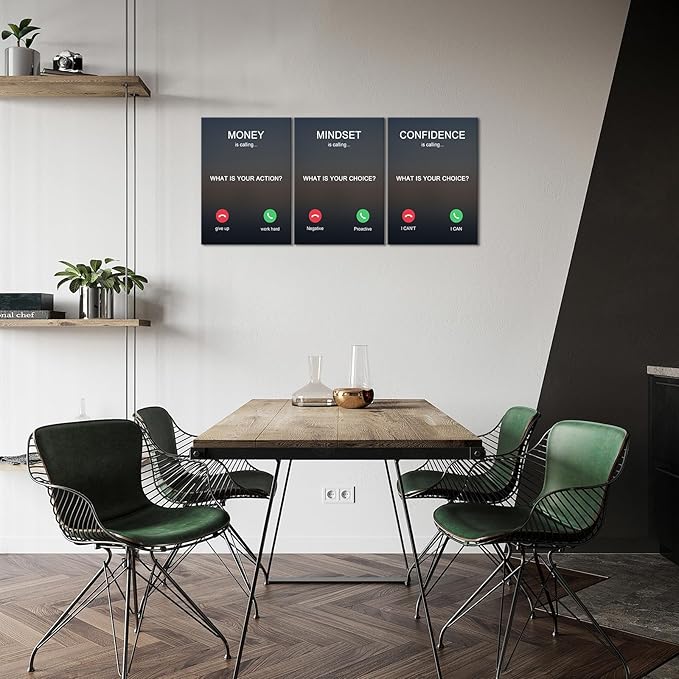 KAWAHONE 3PCS Motivational Canvas Wall Art, Positive Affirmation Poster -Money is calling Mindset Confidence -Inspirational Quotes Posters for Home Office Workplace Ready to Hang