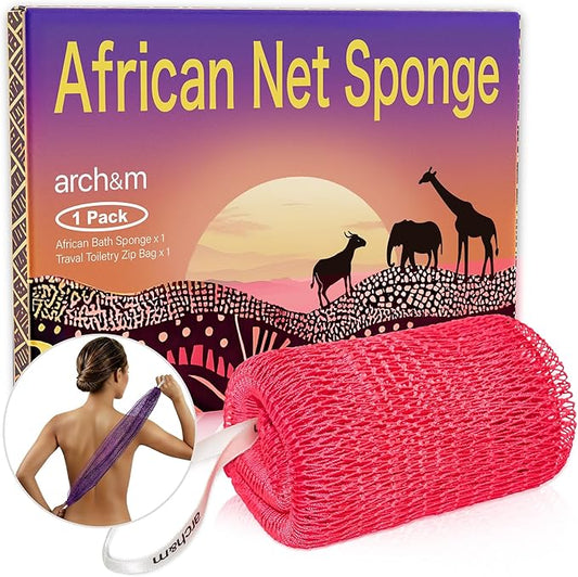 Authentic African Net Sponge Knots - Real African Bath Loofah Shower Sponges Afro Scrubber Body Scrubber Exfoliating Washcloth Africa Bath Sponges for Back Scrub Shower Accessories Pink by ARCH&M