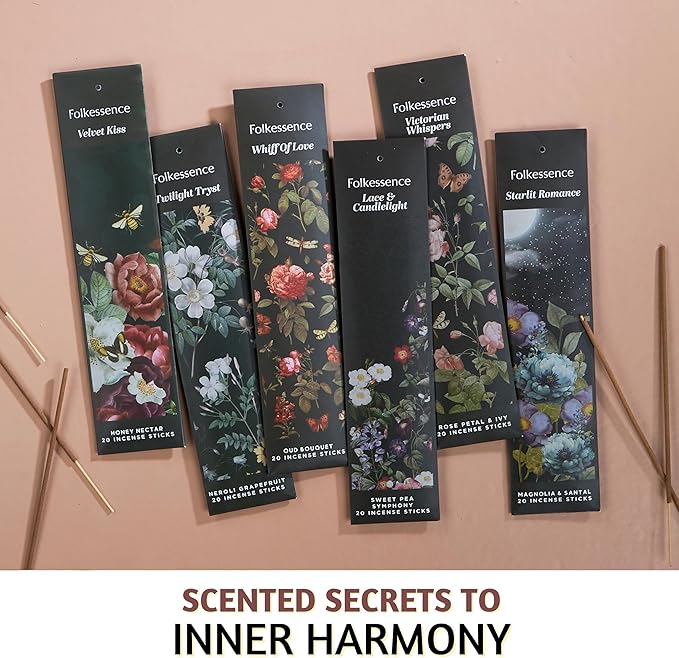 Folkulture Incense Sticks for Home | Set of 6 (120 Non Toxic Sticks) with 45 Mins Burn Time | Honey Nectar, Sweet Pea, Mangolia, Rose Incenses, Oud Inscents | Organic Incents for Relaxation