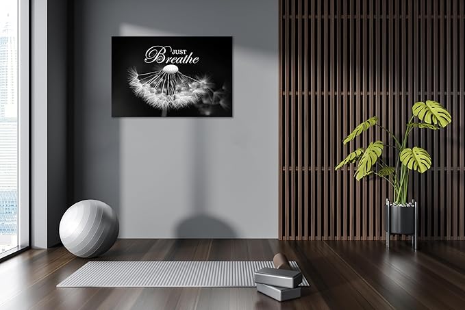 SKASNFAI Zen Wall Art Just Breathe Canvas Picture Positive Inspirational Dandelion Framed Artwork Poster Mental Health Office Pictures Wall Decor for Bathroom (24L x 36W)