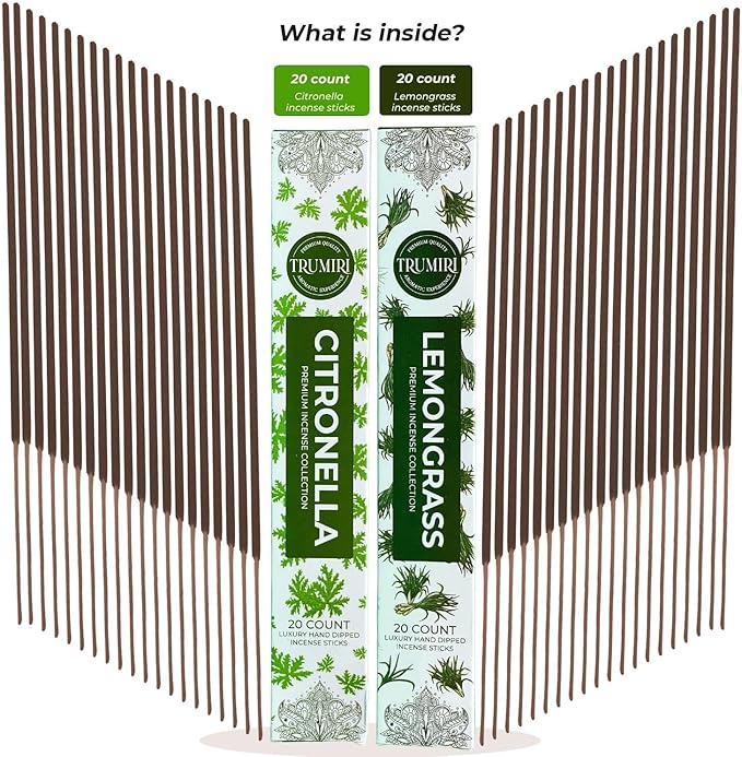 Trumiri Incense Sticks - Combo Pack of 40 Insence-Sticks - 20 Citronella + 20 Lemongrass - Insenses - Insents - Incents - Inscense - Incence - Incienso - All Natural Incense Sticks
