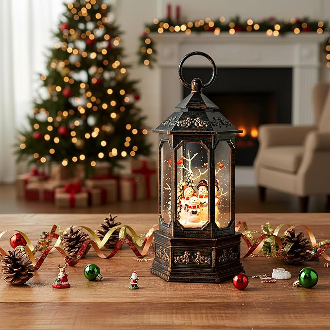 Christmas Snowman Choir Snow Globe Lantern with Swirling Glitter, USB Lined/Battery Operated Lighted Musical Snowman Carolers Water Lantern for Christmas Festival Decoration Gifts